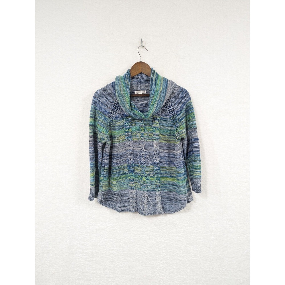 John Paul Richard JPR Womens Sweater Blue‎ Knit Cowl Long Sleeve Green Marled M